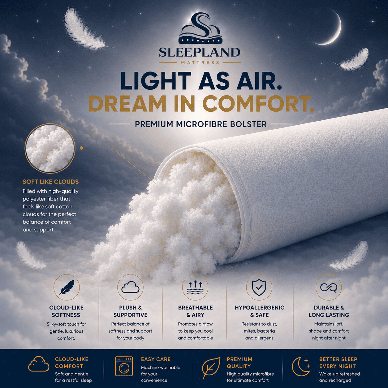 SLEEPLAND MATTRESS™ Feather-Like Cloud Bolster