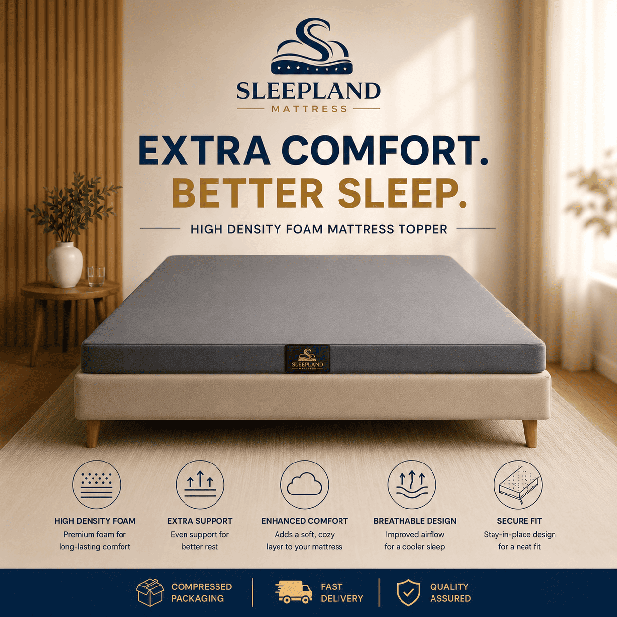 SLEEPLAND MATTRESS™ High-Density Foam Mattress Topper