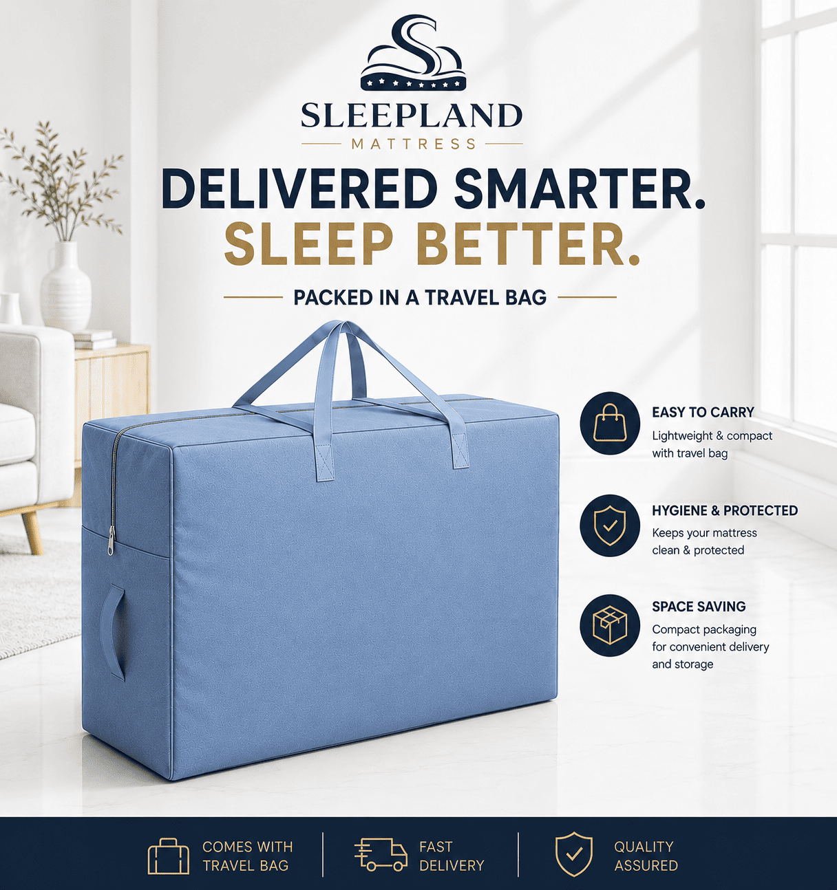 SLEEPLAND MATTRESS™ High-Density Foam Tri-Fold Mattress