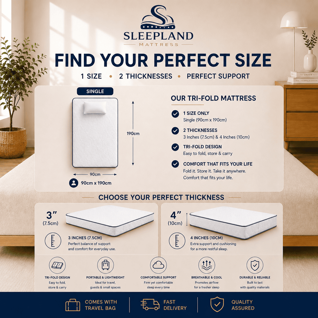 SLEEPLAND MATTRESS™ Tri-Fold Mattress